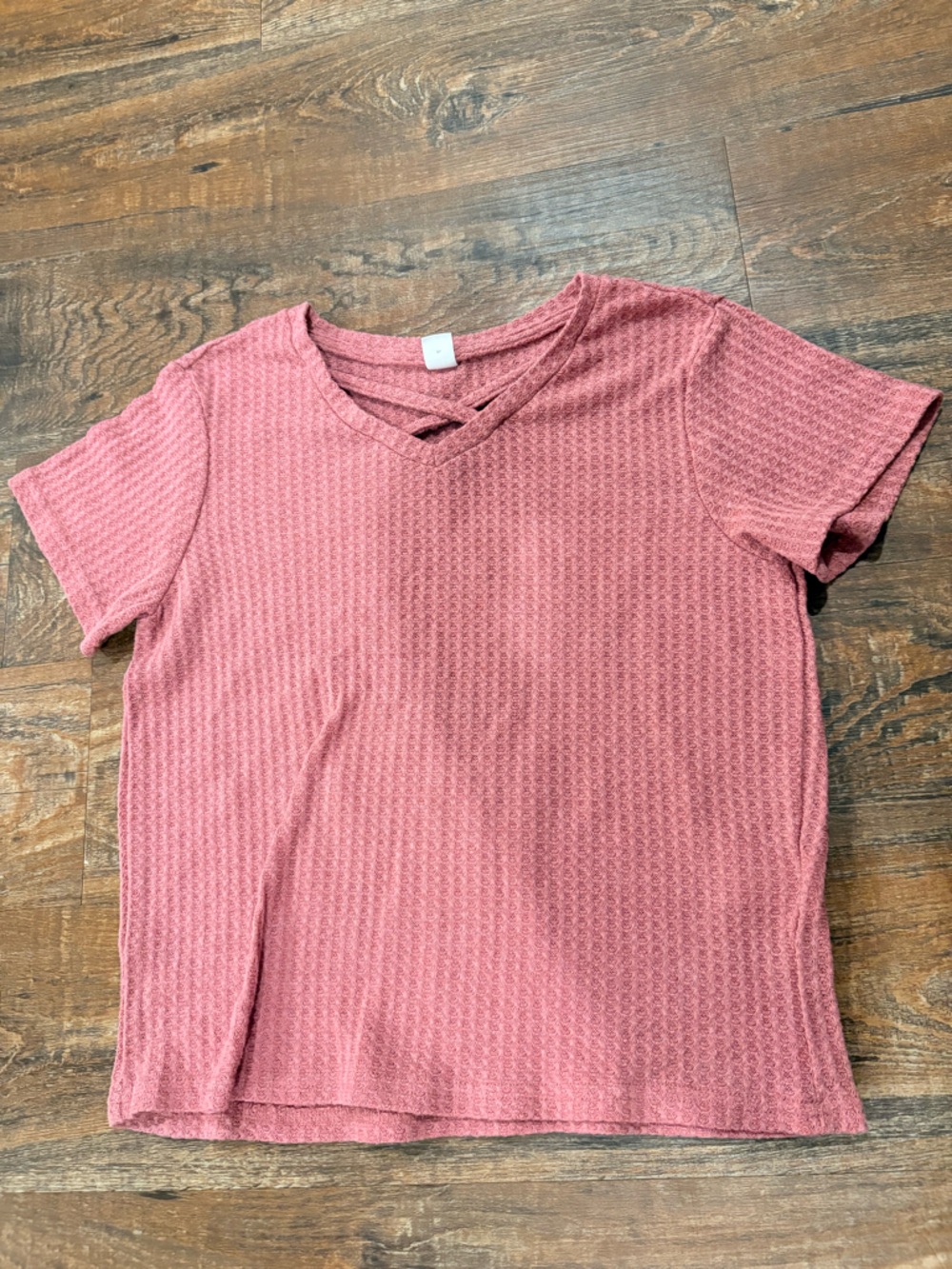 SHEIN Mauve Pink Textured Short Sleeve V-Neck Top
